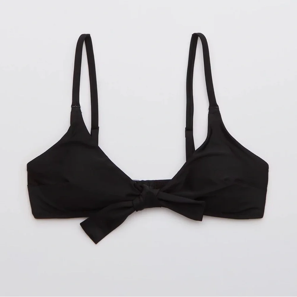 Aerie Front Tie Scoop Bikini‎ Swim Top Black Women’s Size XS